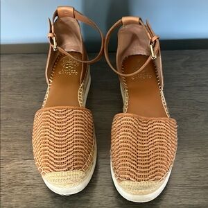 Tan Espadrilles with Woven Texture and Ankle Strap